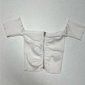 Fashion Nova White Off Shoulder Zip Crop Top‎